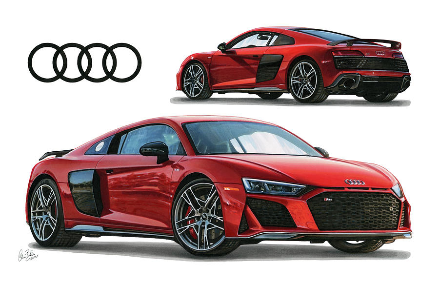 2020 Audi R8 V10 Coupe Drawing by The Cartist - Clive Botha - Pixels