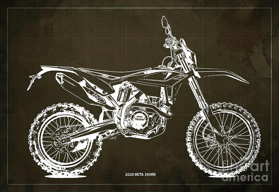 2020 Beta 390rr Az Blueprint,brown Background,gift For Bikers Drawing
