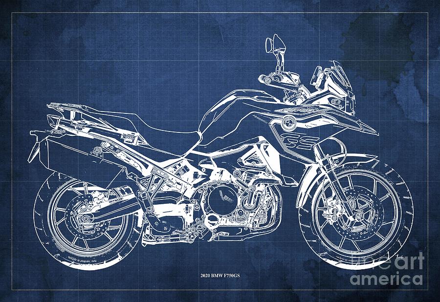 2020 BMW R1250RT Blueprint,Blue Background,Garage Decoration Coffee Mug by  Drawspots Illustrations - Pixels