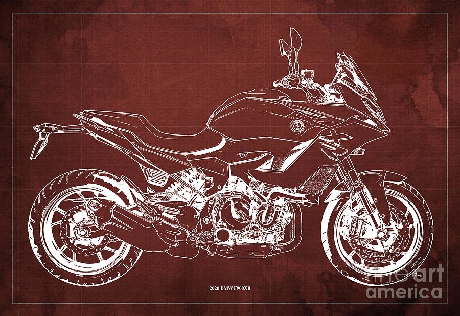 2020 Bmw F900xr Blueprint,red Vintage Background,gift Ideas For Bikers Drawing