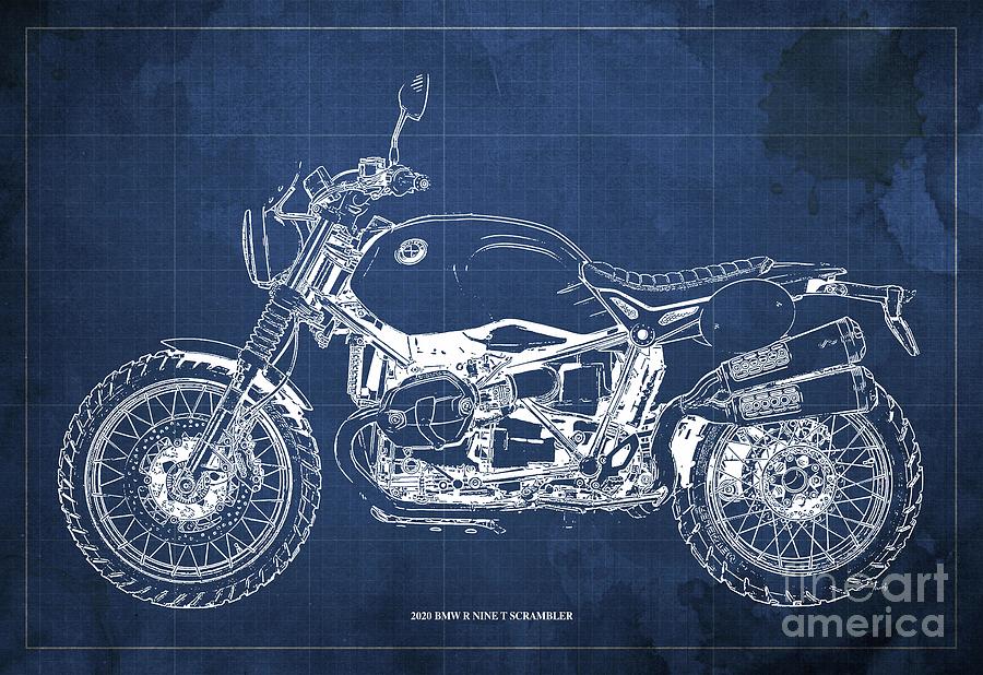 2020 BMW R1250RT Blueprint,Blue Background,Garage Decoration Coffee Mug by  Drawspots Illustrations - Pixels