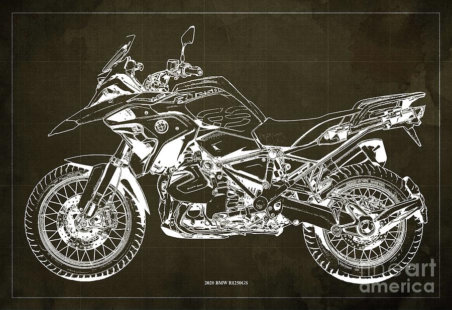 2020 Bmw R1250gs Blueprint,brown Background,posters For Bikers Photograph