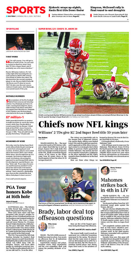 2020 Chiefs vs. 49ers USA TODAY SPORTS SECTION FRONT Digital Art by Gannett