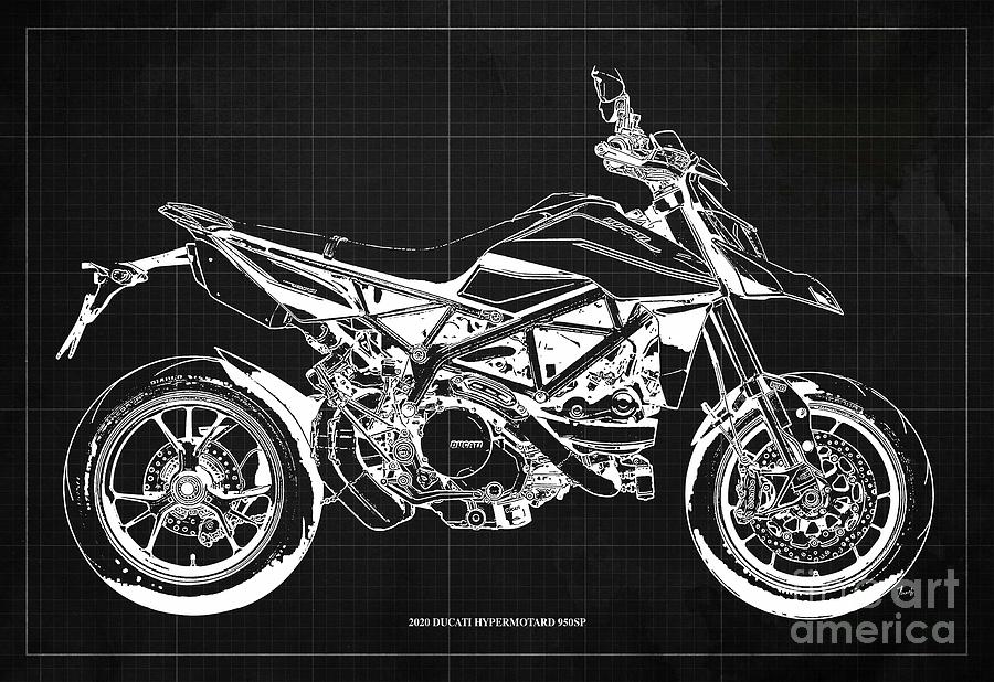 2020 Ducati Hypermotard 950SP Blueprint,Dark Grey Background,Man Cave ...