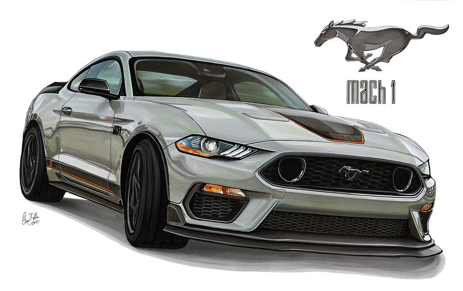 2020 Ford Mustang Mach1 Drawing by The Cartist - Clive Botha