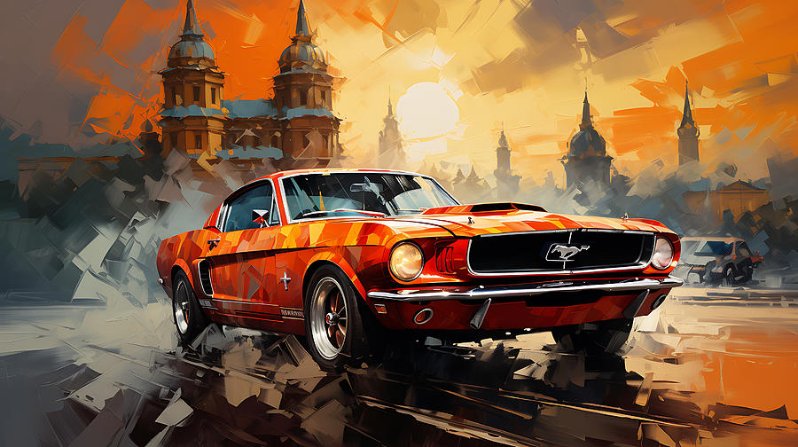 2020 Ford Mustang  stunning Moscow Skyline in by Asar Studios Painting by Celestial Images