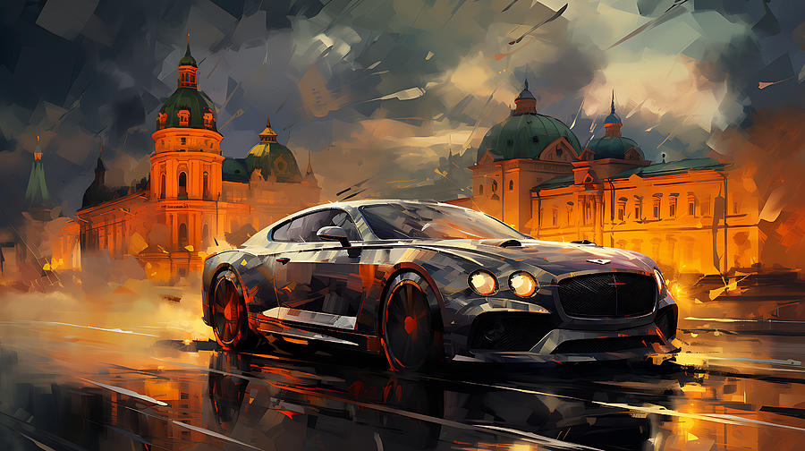 2020 Ford Mustang  stunning Moscow Skyline in t by Asar Studios Painting by Celestial Images