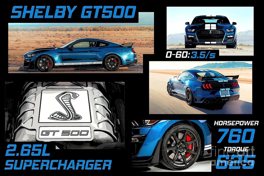 2020 Ford Shelby GT500 Specifications Painting by Evie Wright - Fine