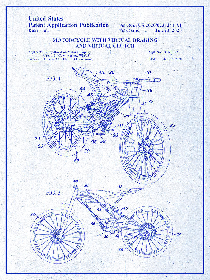 2020 Harley Davidson Electric Motorcycle Patent Print Blueprint Drawing by Greg Edwards