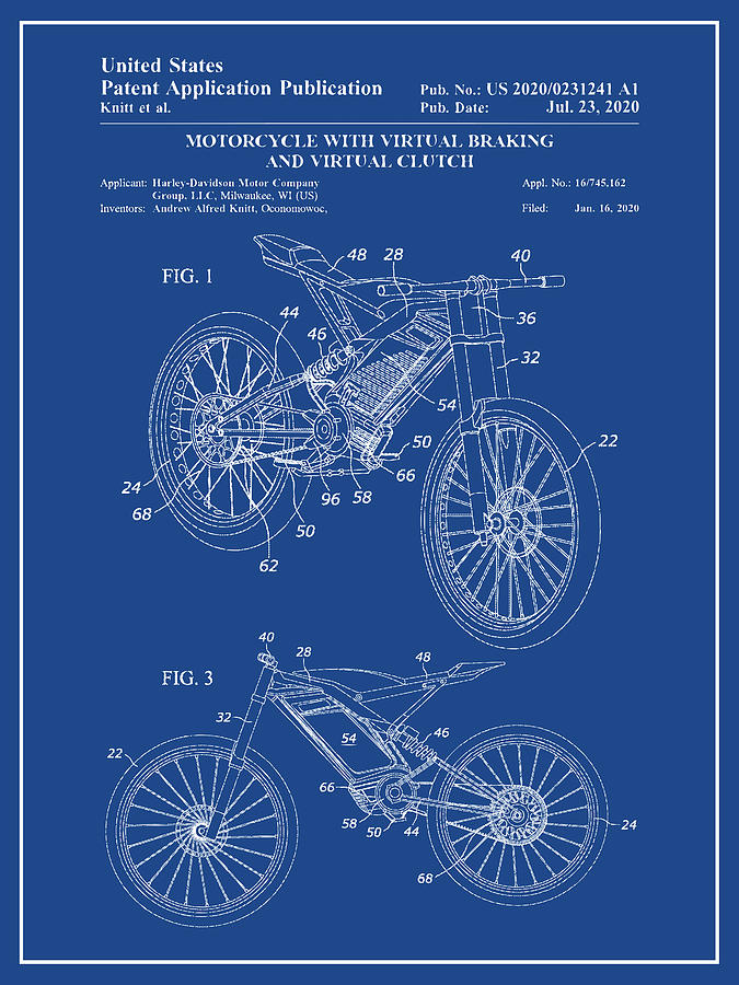 2020 Harley Davidson Electric Motorcycle Patent Print Dark Blue Drawing by Greg Edwards