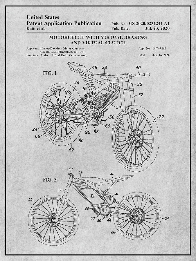 2020 Harley Davidson Electric Motorcycle Patent Print Gray Drawing by Greg Edwards