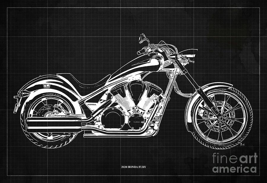2020 Honda Fury Blueprint, Dark Grey Background, Gift Ideas for Bikers ...