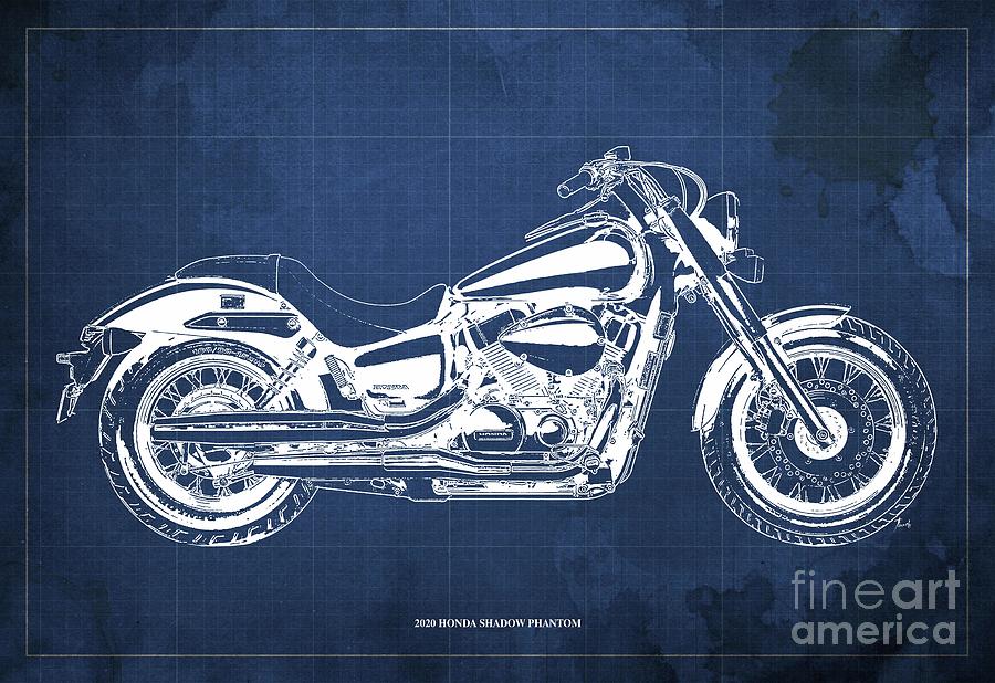 Honda Shadow Phantom Blueprint Blue Background Gift Ideas For Bikers Drawing By Drawspots Illustrations