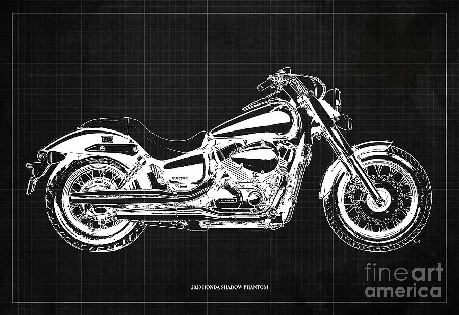 2020 Honda Shadow Phantom blueprint, Dark Grey Background, Gift Ideas ...