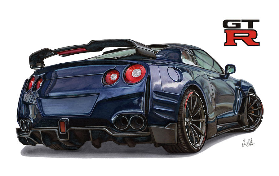 2020 Nissan GT-R Gojira Drawing by The Cartist - Clive Botha