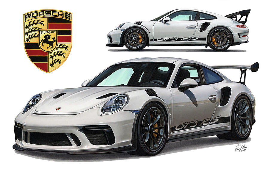 2020 Porsche 911 GT3 RS Drawing by The Cartist - Clive Botha