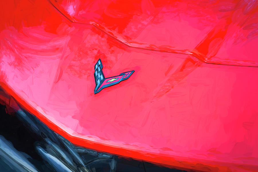 2020 Red Corvette C8 Hood Ornament X1177 Photograph by Rich Franco