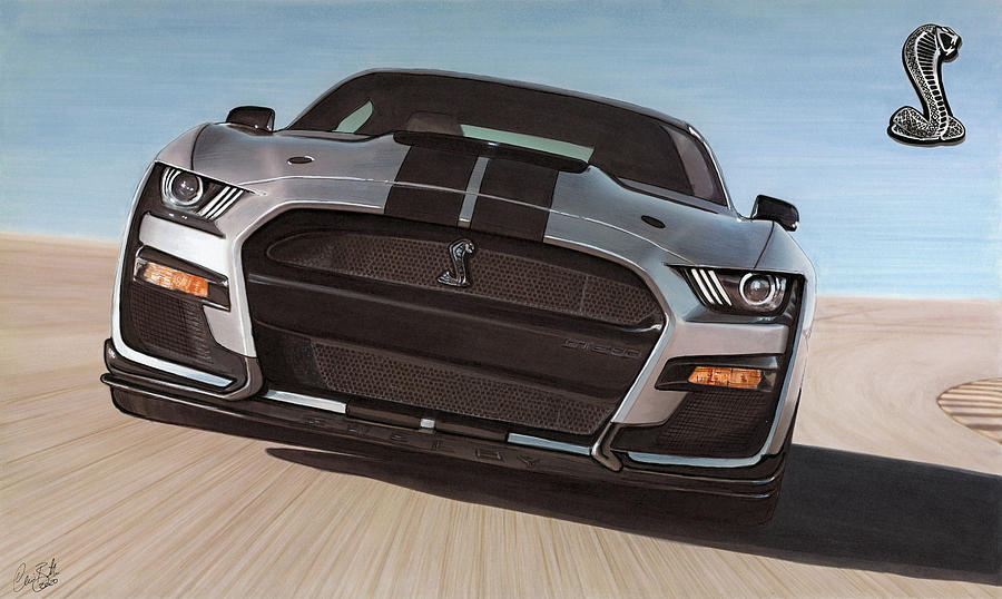 2020 Shelby Mustang GT500 Drawing by The Cartist - Clive Botha