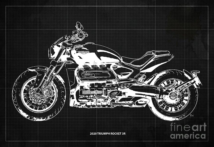 2020 Triumph Rocket 3R Blueprint,Vintage Dark Grey Background Drawing ...