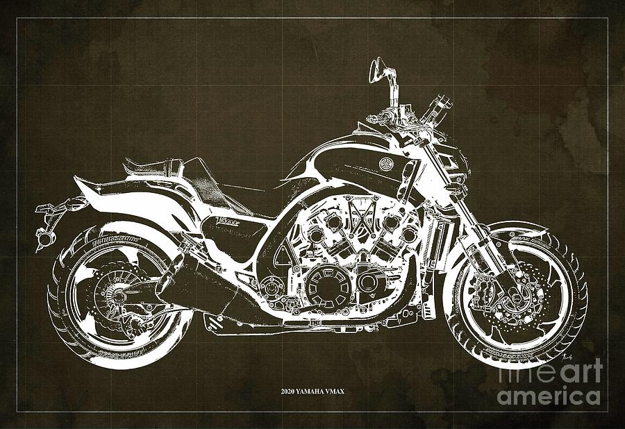 2020 Yamaha VMAX Blueprint, Brown Vintage Blueprint Drawing by ...