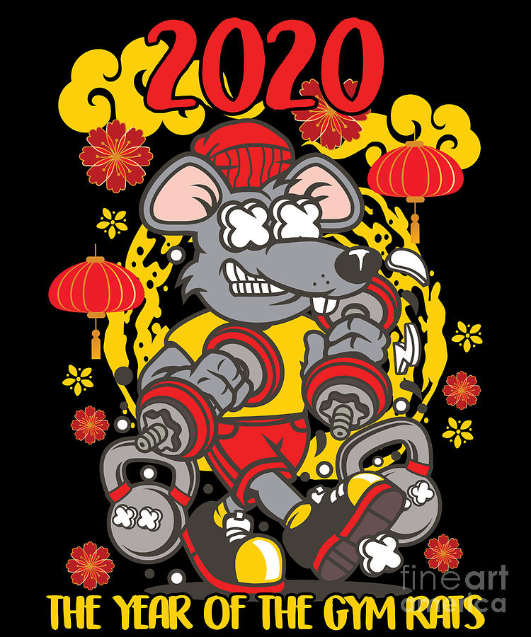 Dragon Digital Art - 2020 Year of Gym Rats Bodybuilder Rat Happy Chinese New Year Lunar Zodiac Gym Workout Graphic Kids Gift by Sifou Store