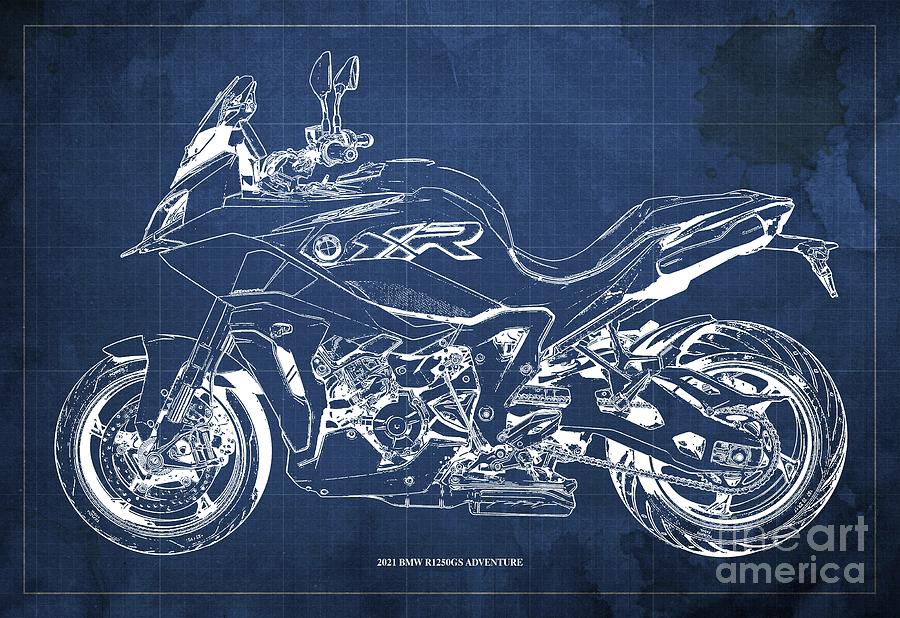 2021 BMW S1000XR Blueprint Blue Background. Drawspots Gifts for Bikers ...