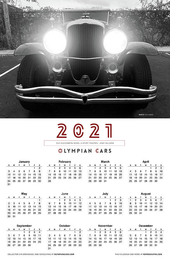2021 Calendar 1930 Duesenberg Murphy convertible sedan Photograph by Retrographs