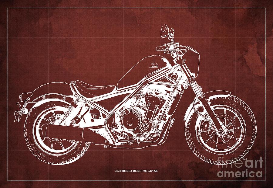 2021 Honda Rebel 500 ABS SE Blueprint,Red Vintage Background,Gift for ...