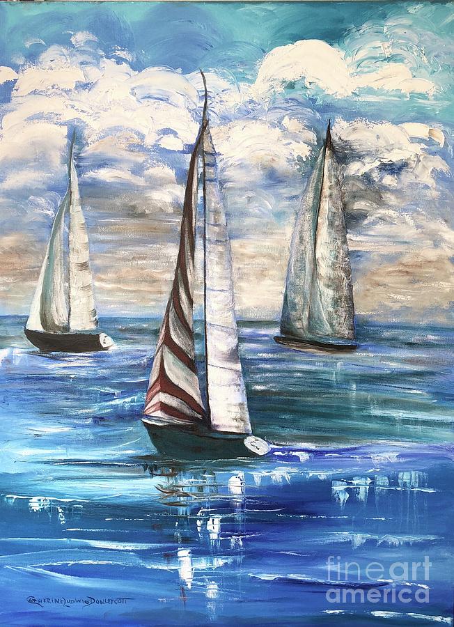 Sailboat Regatta at Delray Beach Florida Painting by Catherine Ludwig Donleycott