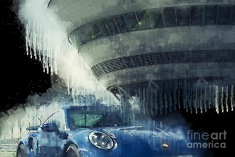 Blue Sports Car Painting - 2021 Porsche 911 Turbo by Lisa Von