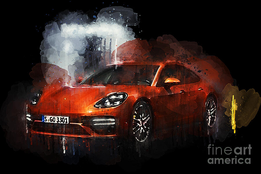 Sports Car Painting - 2021 Porsche Panamera Turbo S by Lisa Von