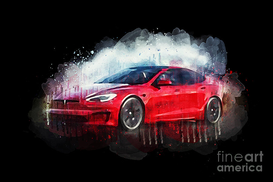 Abstract Painting - 2021 Tesla Model S by Lisa Von