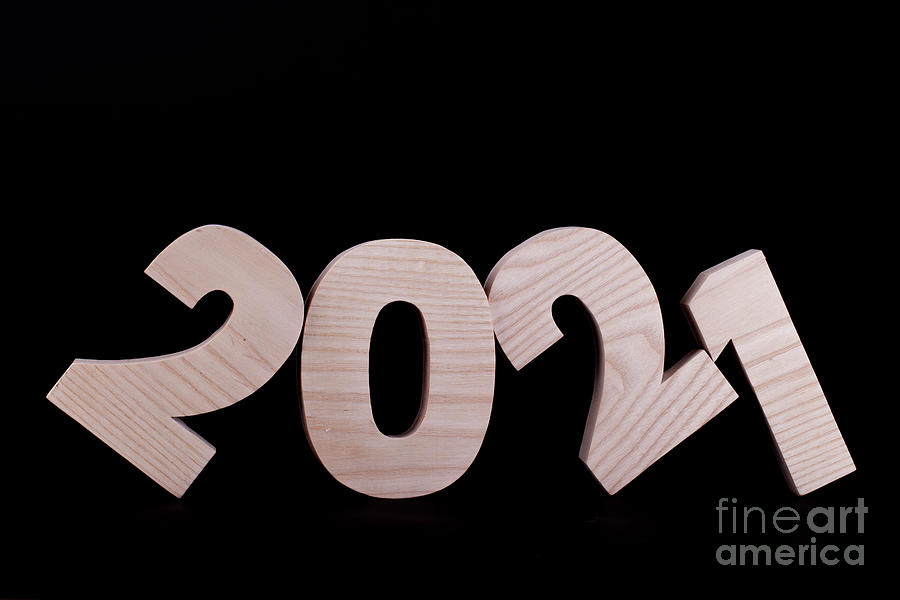 2021 Year Wooden Numbers Tilted On Black Photograph by Simon Bratt