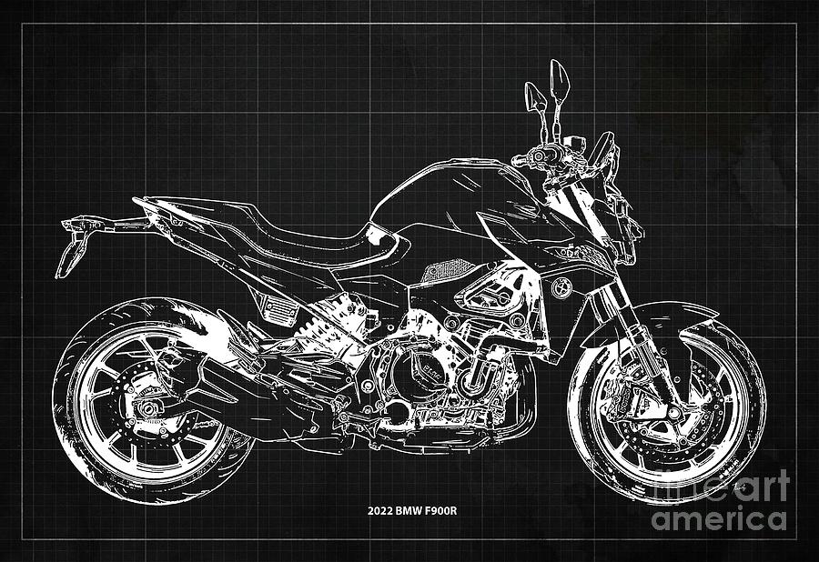 2022 Bmw F900r Blueprint,vintage Dark Grey Background,gift For Bikers Drawing