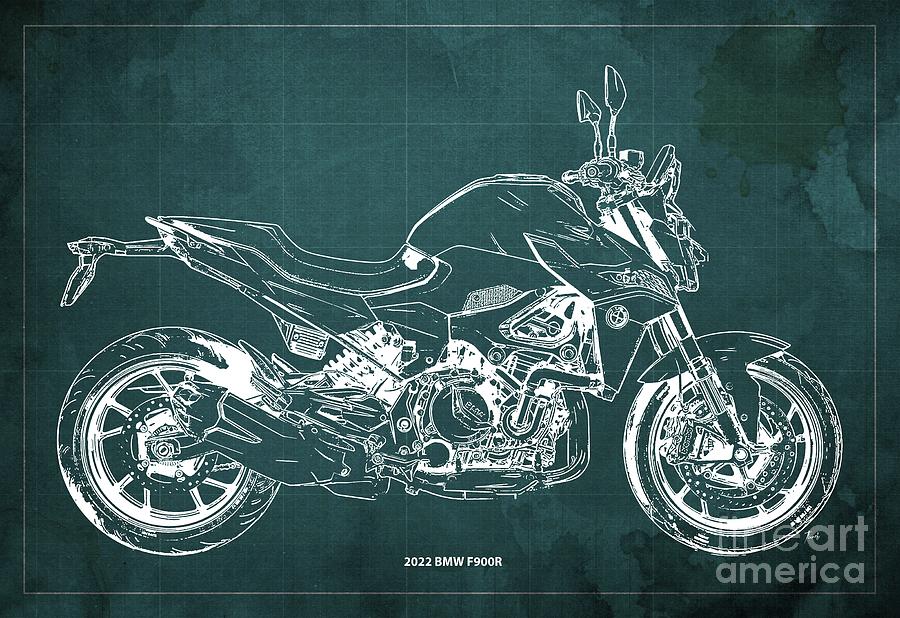 2022 Bmw F900r Blueprint,vintage Green Background,gift For Bikers Drawing