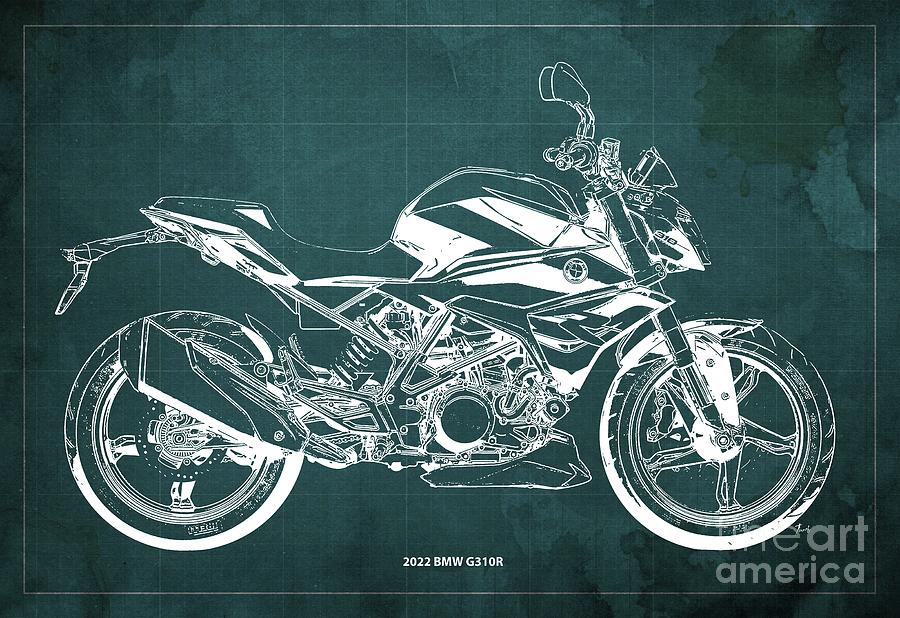 2022 Bmw G310r Blueprint,green Background,gift For Bikers Drawing