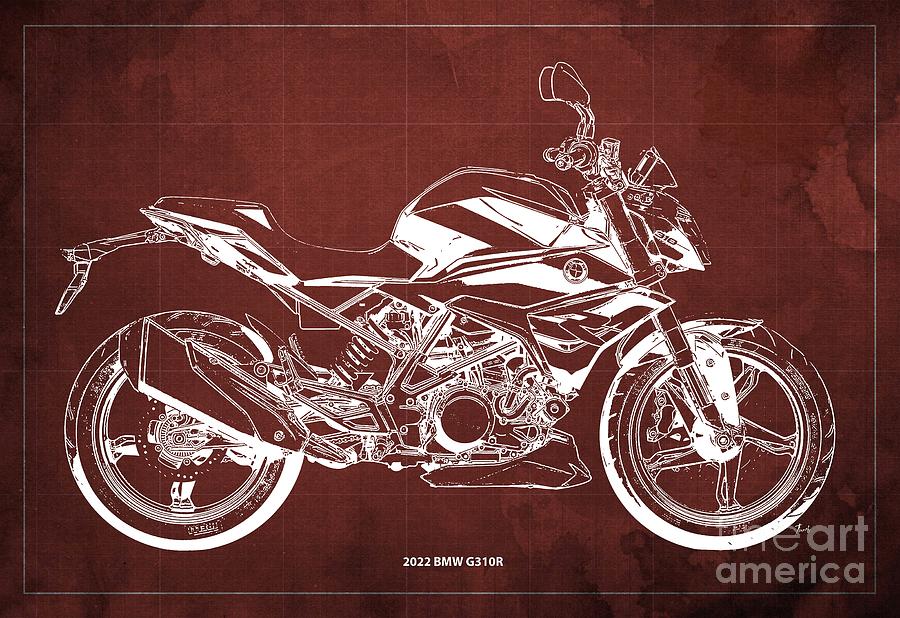 2022 Bmw G310r Blueprint,red Background,gift For Bikers Drawing