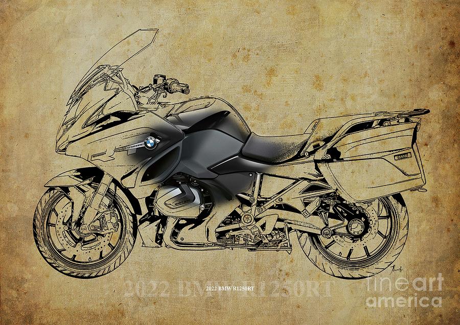2022 Bmw R1250rt Artwork,vintage Brown Background,gift For Bikers Drawing