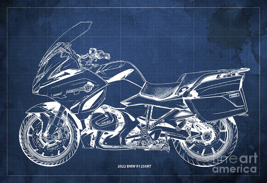 2022 Bmw R1250rt Blueprint,vintage Blue Background,gift For Bikers Drawing