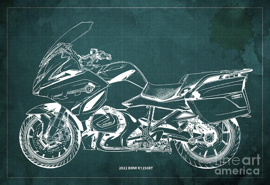 2022 Bmw R1250rt Blueprint,vintage Green Background,gift For Bikers Drawing