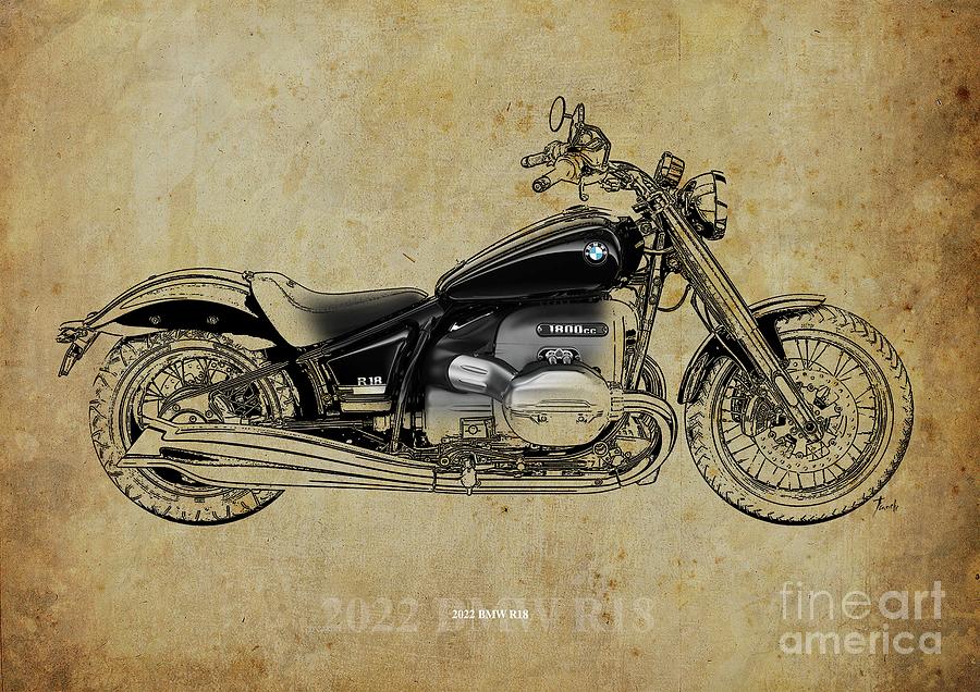 2022 Bmw R18 Artwork,vintage Brown Background,gift For Bikers Drawing