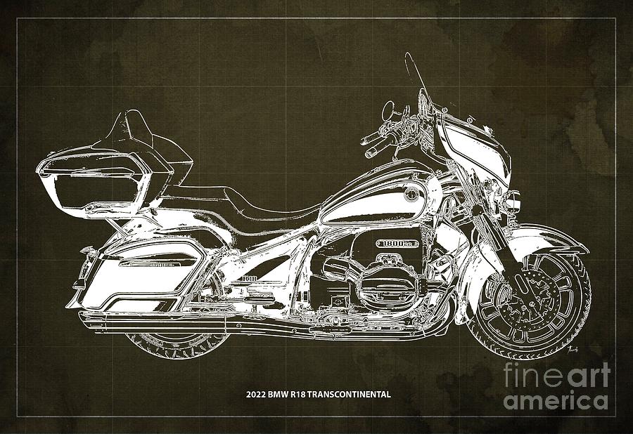 2022 Bmw R18 Transcontinental Blueprint,brown Background,gift For Bikers Drawing