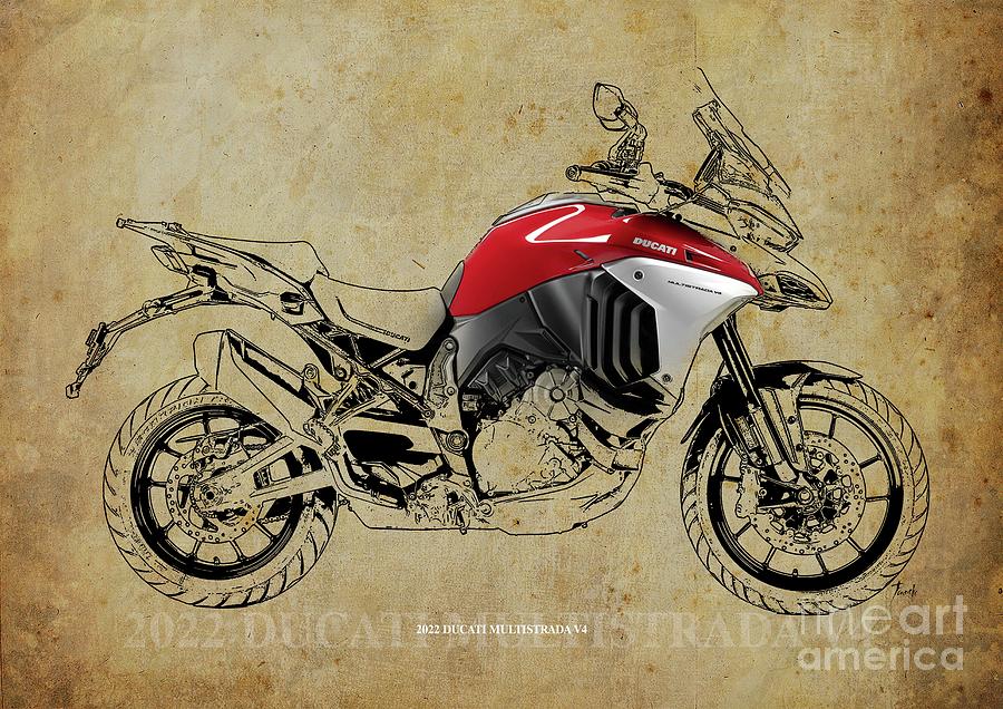 2022 Ducati Multistrada V4 Artwork,vintage Brown Background Drawing