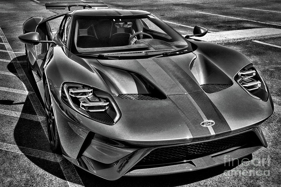 2022 Ford GT Supercar black and white Photograph by Paul Ward