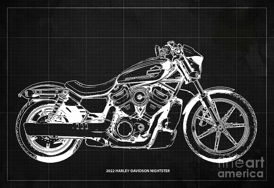 2022 Harley-Davidson Nightster Blueprint,Dark Grey Background,Drawspots ...