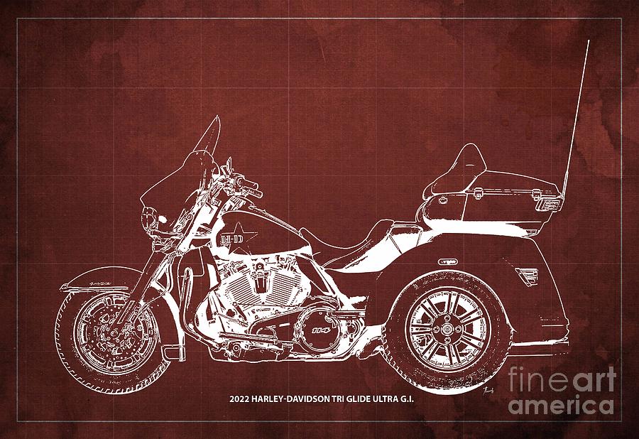 2022 Harley-Davidson Tri Glide Ultra G.I. Blueprint.Red Background ...