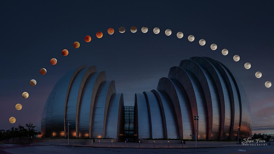 2022 Lunar Eclipse over Kauffman Center Photograph by Steve Ferro