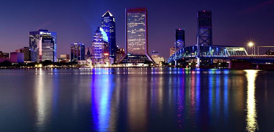 Jacksonville Photograph - 2022 Night Pano JAX FLA by Frozen in Time Fine Art Photography