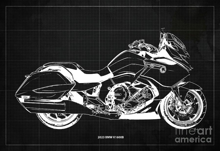 2023 BMW K1600B Blueprint,Dark Grey Background,Gift Ideas for Bikers ...