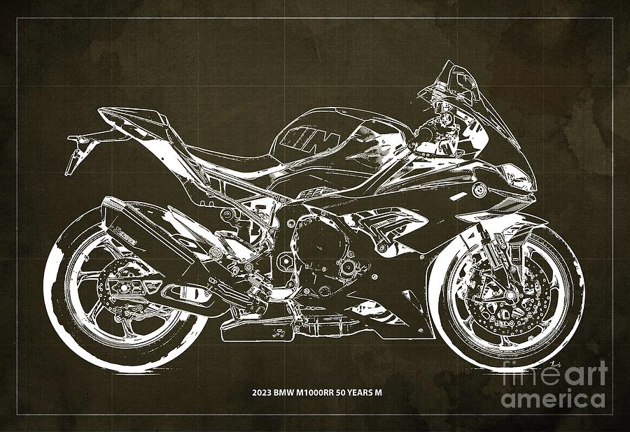 2023 BMW M1000RR 50 Years M Blueprint,Brown Background,Christmas gift ...